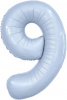 Шар-цифра,  фольга,  Голубой небесный, Slim, "Цифра 9", 102 см (Agura), инд. уп.