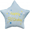 Шар-звезда, фольга, 18"/46 см,  ДР "Happy Birthday. Праздничные искры", голубой (Falali), инд. уп.