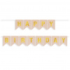 Гирлянда-вымпел "Happy Birthday. Золото на бежевом", 16*12 см, 5 м