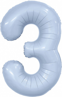Шар-цифра,  фольга,  Голубой небесный, Slim, "Цифра 3", 102 см (Agura), инд. уп.