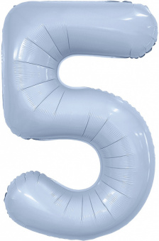 Шар-цифра,  фольга,  Голубой небесный, Slim, "Цифра 5", 102 см (Agura), инд. уп.