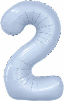 Шар-цифра,  фольга,  Голубой небесный, Slim, "Цифра 2", 102 см (Agura), инд. уп.