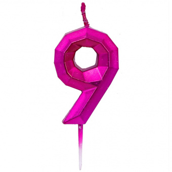 Свеча - цифра "Диамант Маджента 9", 4,5 см