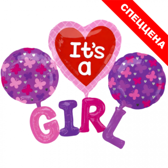 Шар-фигура, фольга, набор "Новорожденный. Girl", розовый, 51"/129 х 40"/101 см (Falali), инд. уп. (спеццена) 