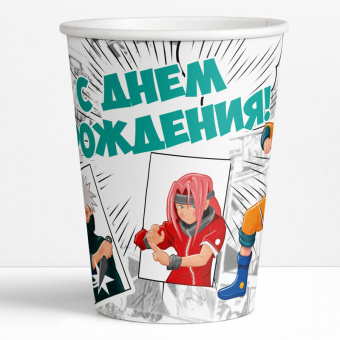 Стакан бумажный "С Днем Рождения! Аниме стиль", 250 мл, 6 шт.